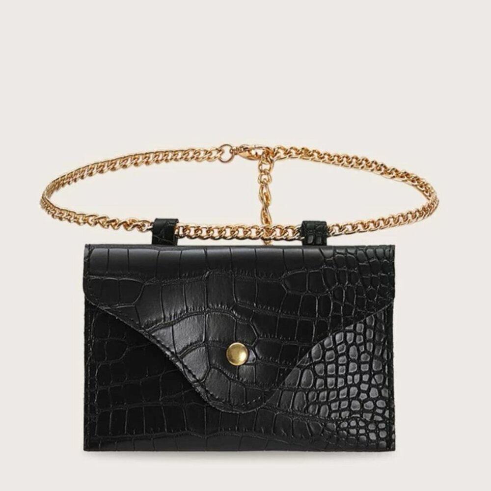 Mini Croc Embossed Flap Chain Fanny Pack
